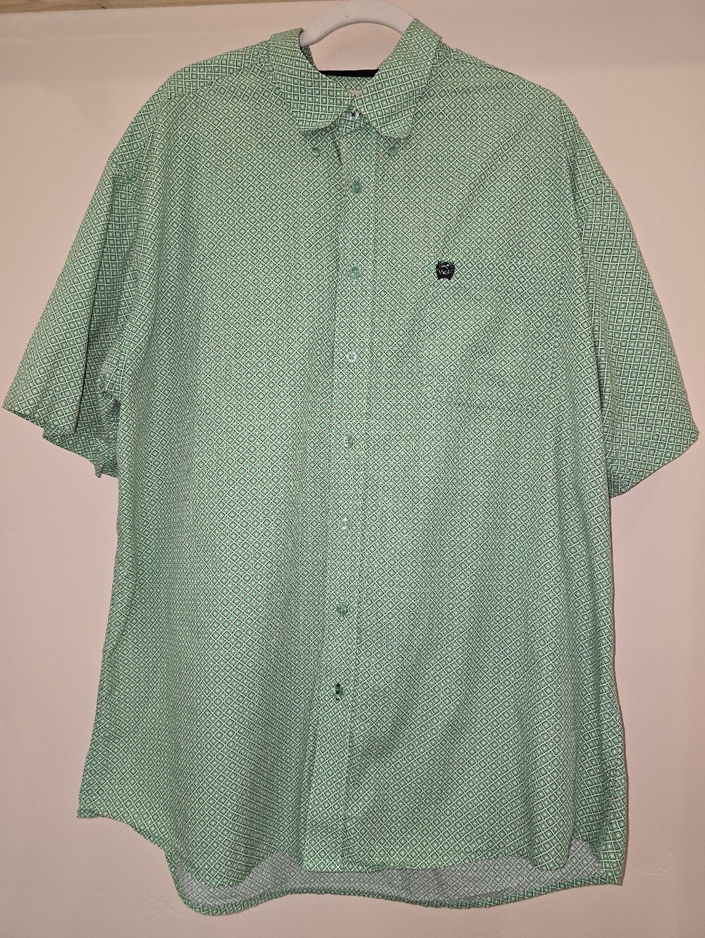 Cinch Mens XL Green Geometric Print Western Shirt Short Sleeve Button Down